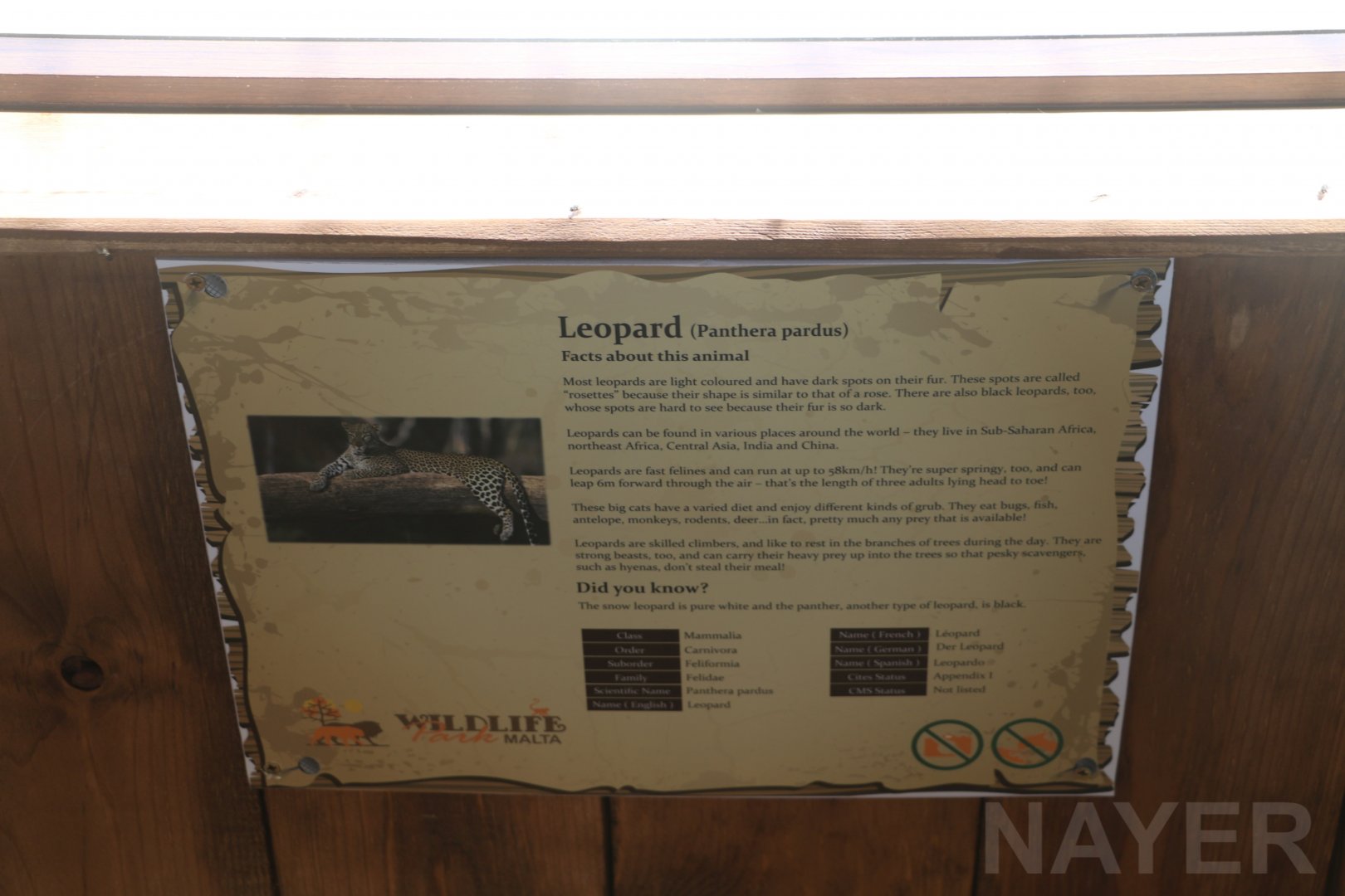 Signage example - Wildlife Park Malta, June 2019