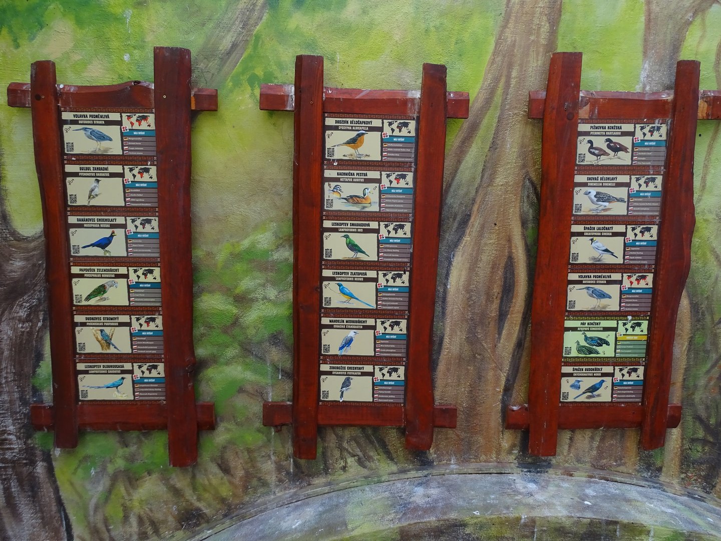 Signage for free-flying birds in the Rainforest Hall of the bird house
