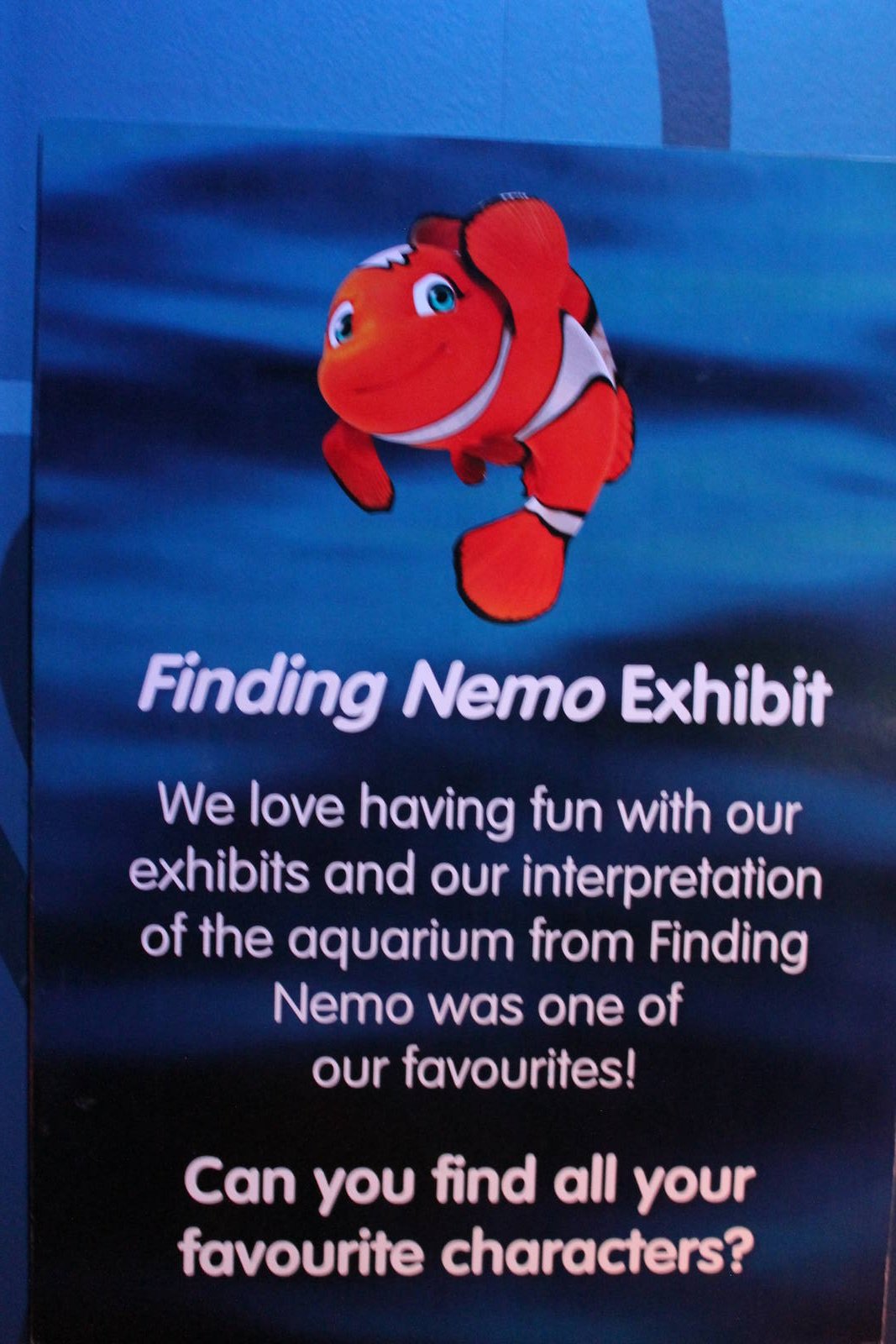signage for the Finding Nemo tank