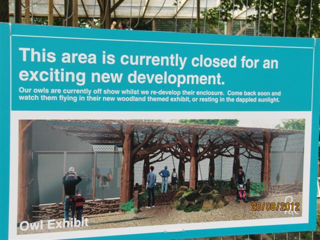 Signage for work on the owl aviaries