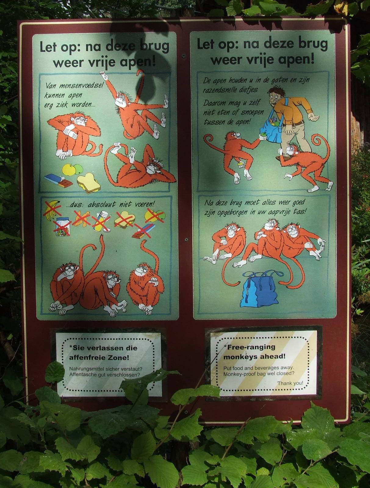 Signage, "Free-ranging monkeys ahead!"