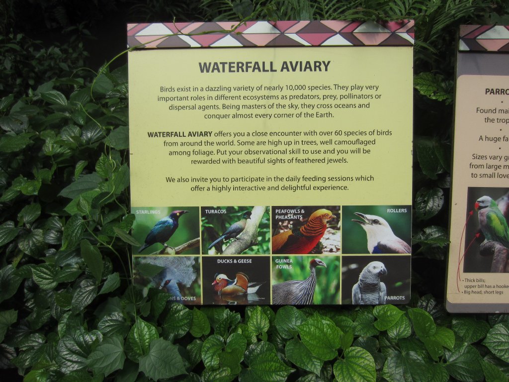 Signage in Waterfall Aviary