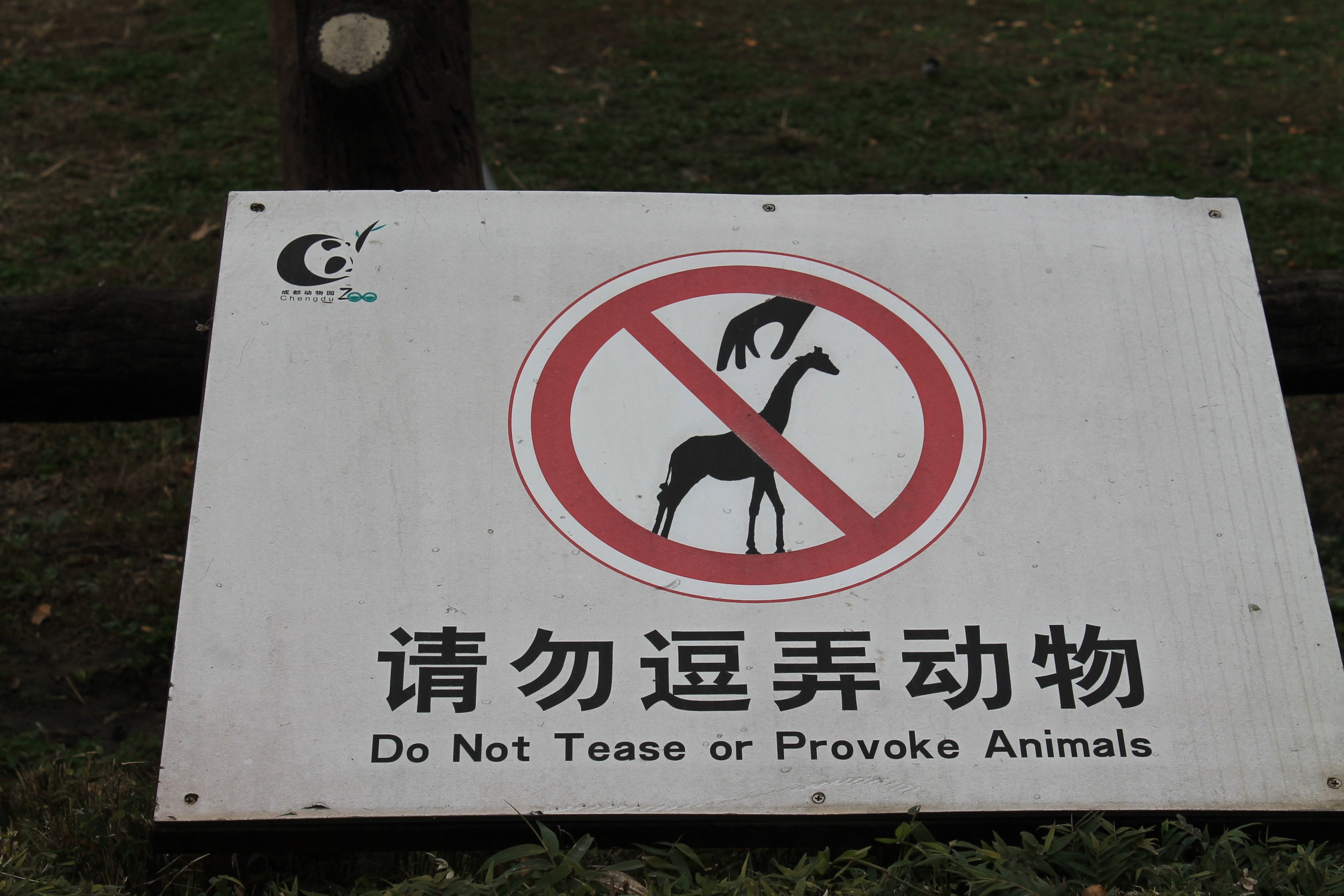 Signage not to pick up tiny giraffes