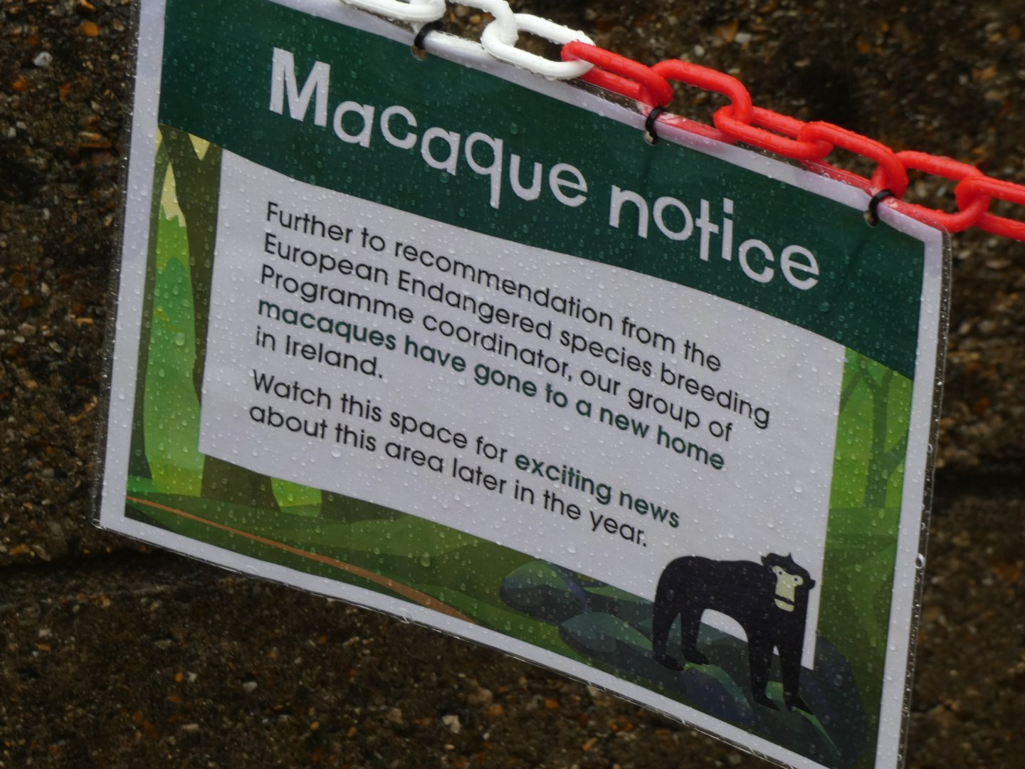 Signage on former Macaque enclosure