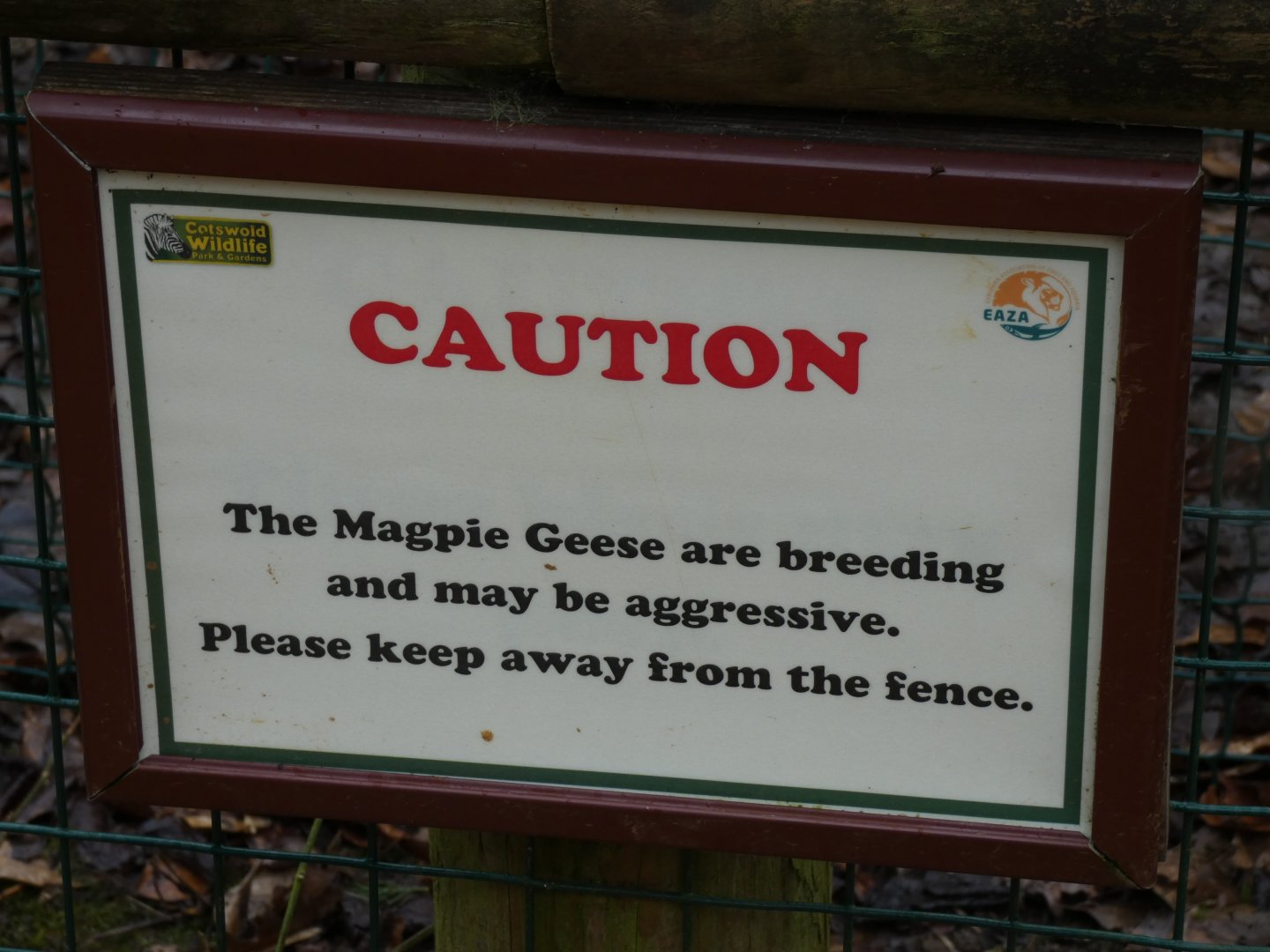 Signage on Magpie Goose enclosure