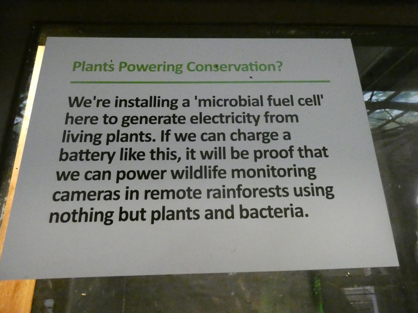 Signage on 'Microbial Fuel Cell'