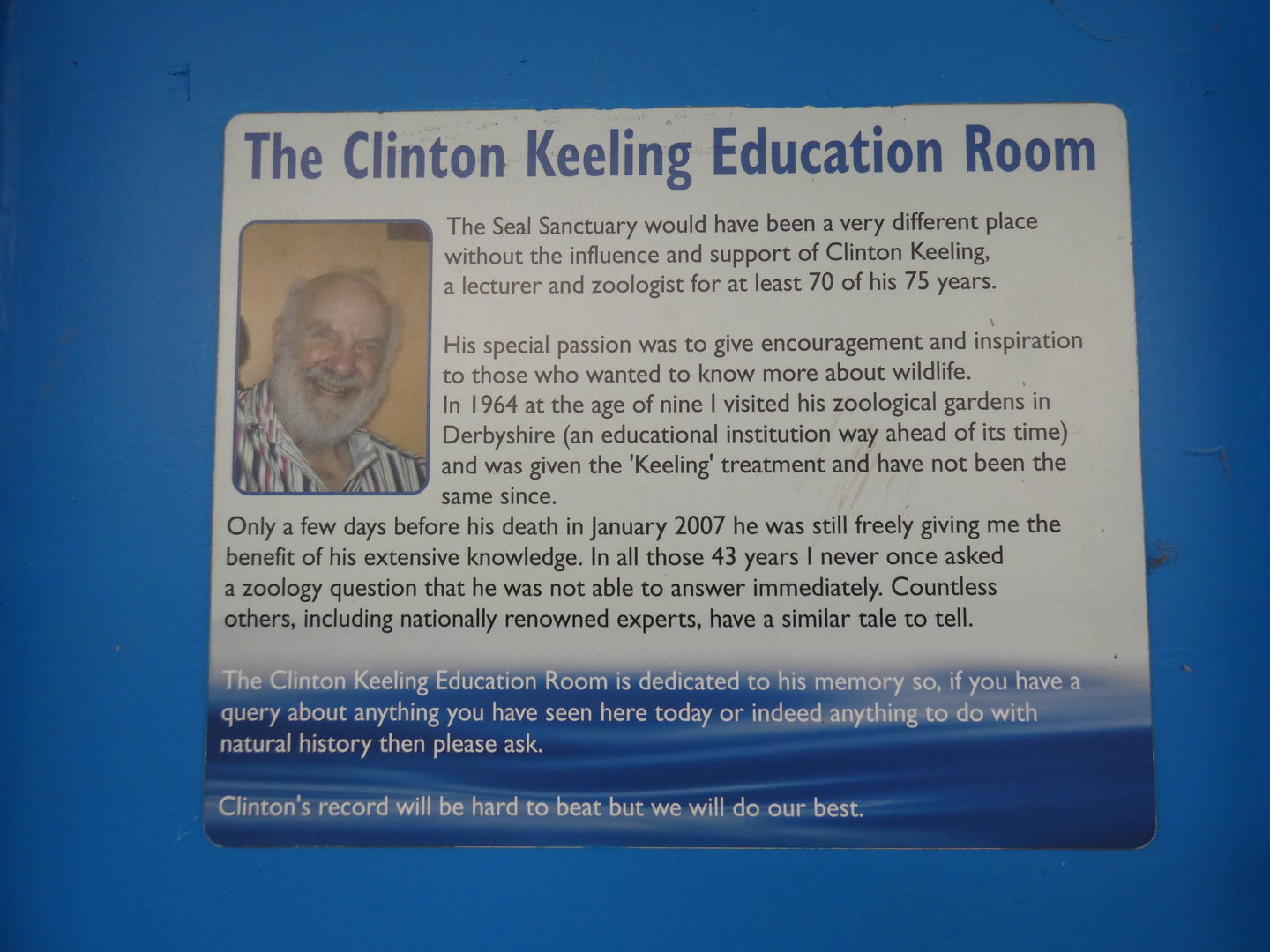 Signage on the Clinton Keeling Education Room