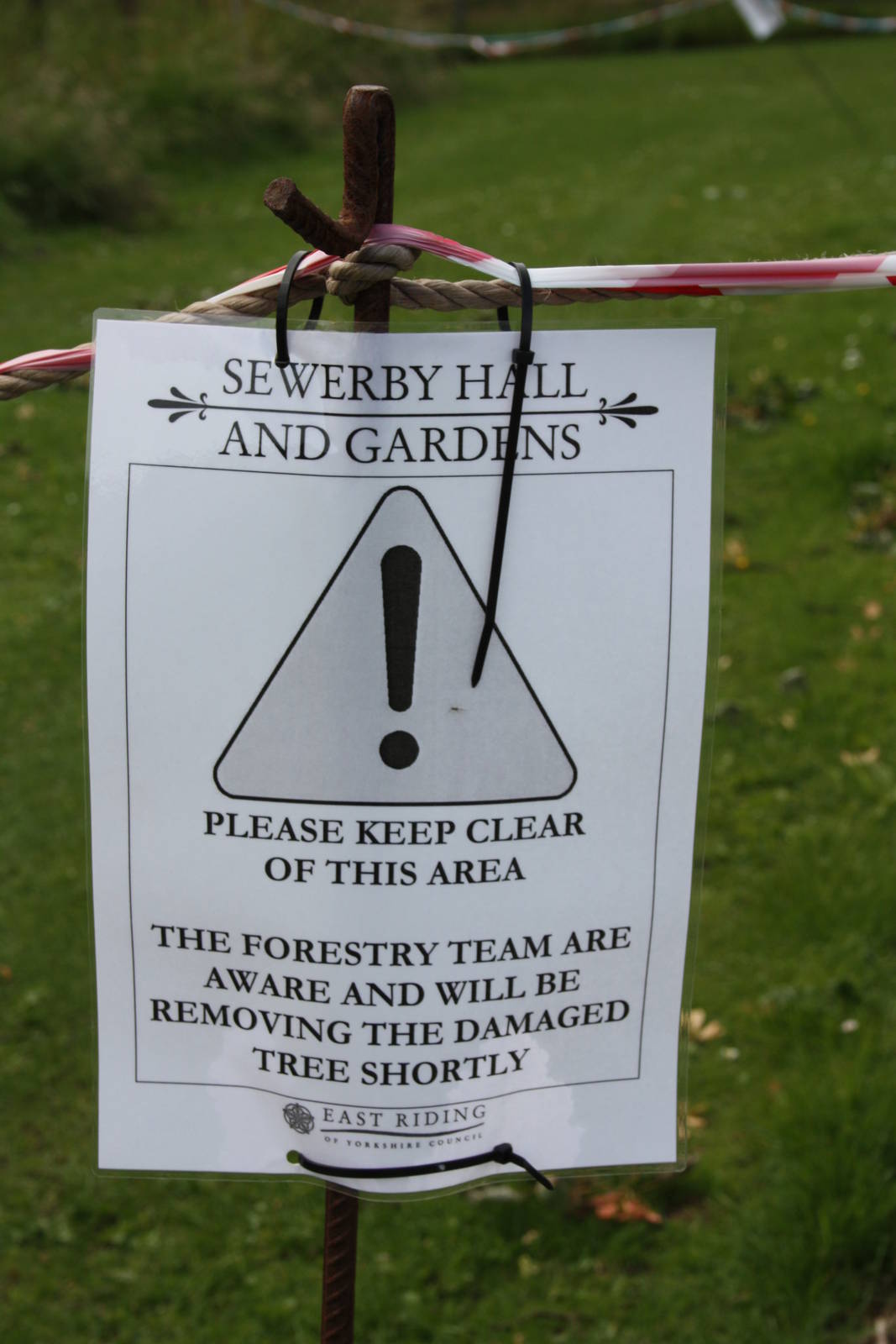 Signage re fallen tree, 11th July 2014