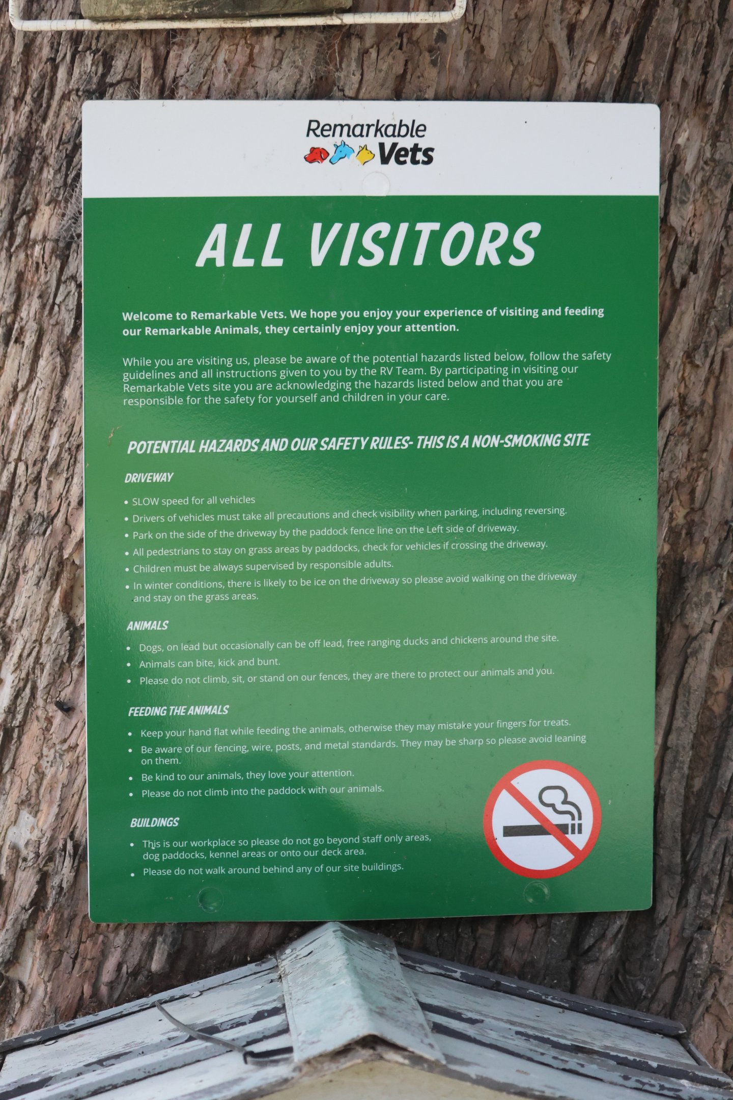 Signage to visitors, petting zoo at Remarkable Vets Arrowtown