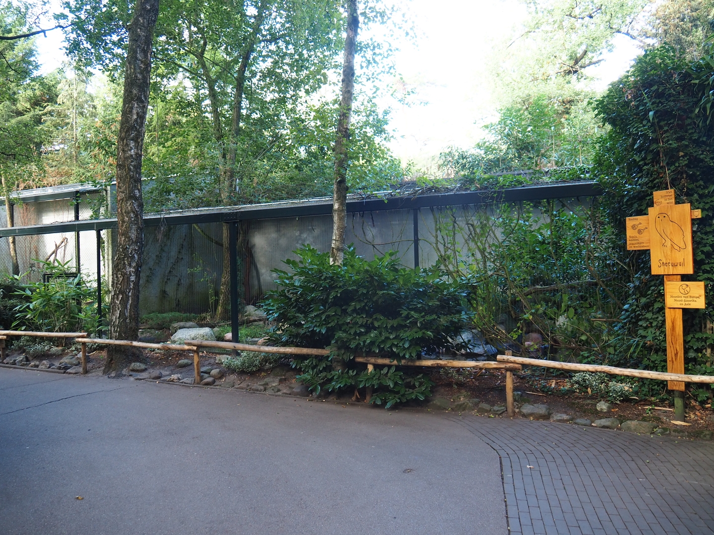 Snowy owl aviary and signs
