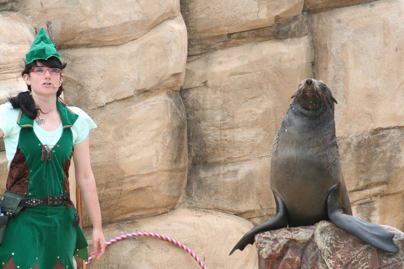 South African fur seal 'Wendy' with 'Peter Pan' presenter
