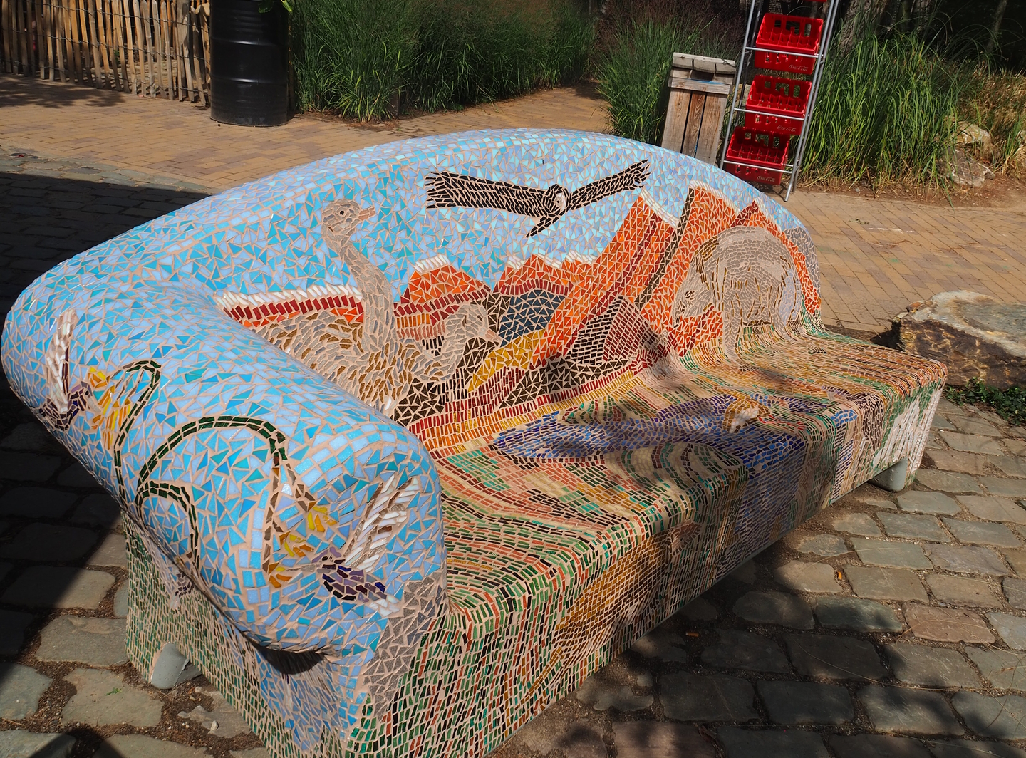 South American animals mosaic bench, 2022-08-20
