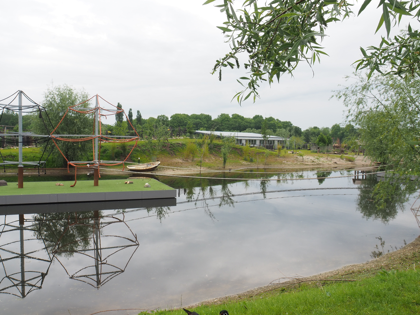 South American exhibit with South American house in background and new floating islands for future spider monkey exhibit, 2022-05-17