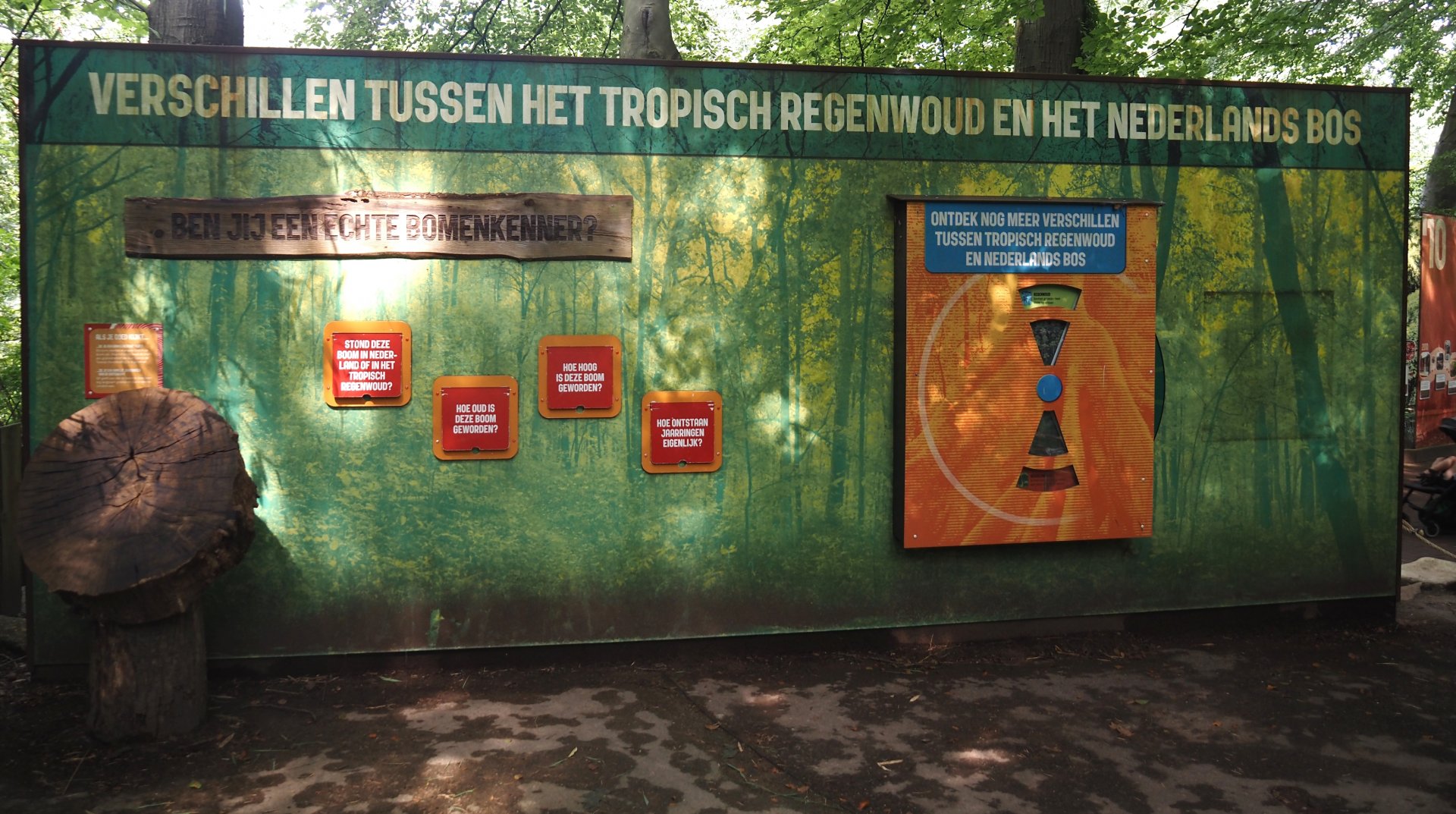 South American monkey walk-through area - Differences between Dutch temperate and tropical rainforests signage, 2024-08-18