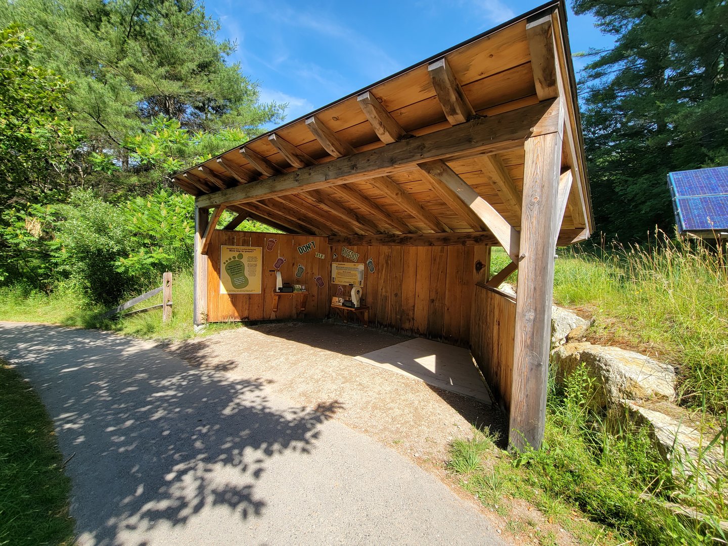 Squam Lakes NSC, 7/22 - Don't Be Bigfoot shelter (carbon footprint info)