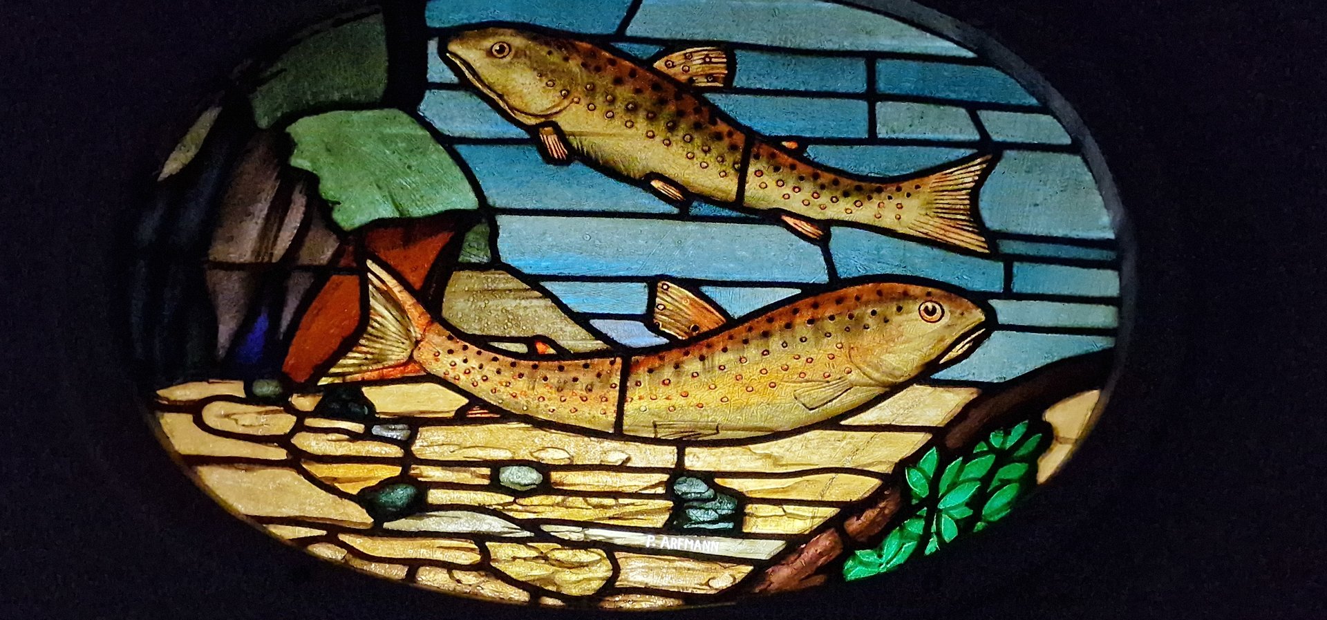 Stained glass decoration panel in aquarium