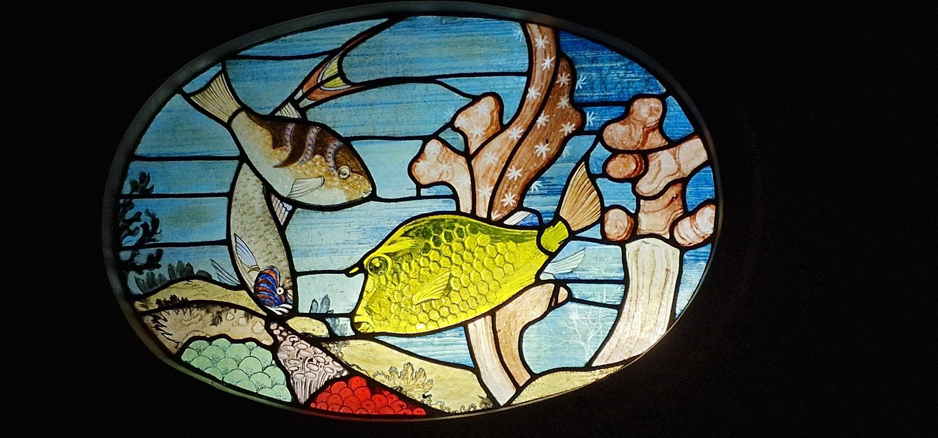 Stained glass decoration panel in aquarium