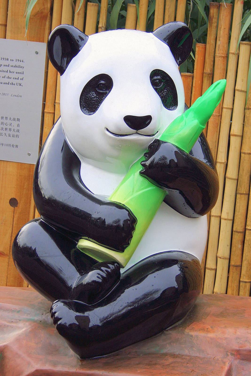 Statue commemorating giant panda Ming; London Zoo; 28th November 2015