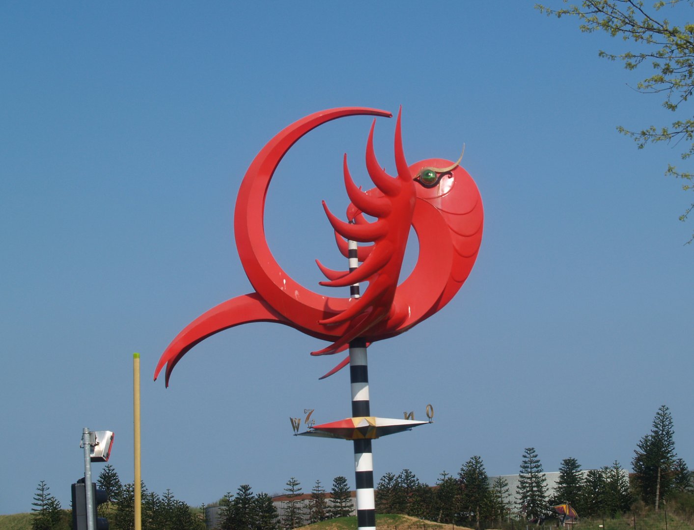 Strange shrimp weather vane in parking lot, 2009-04-19