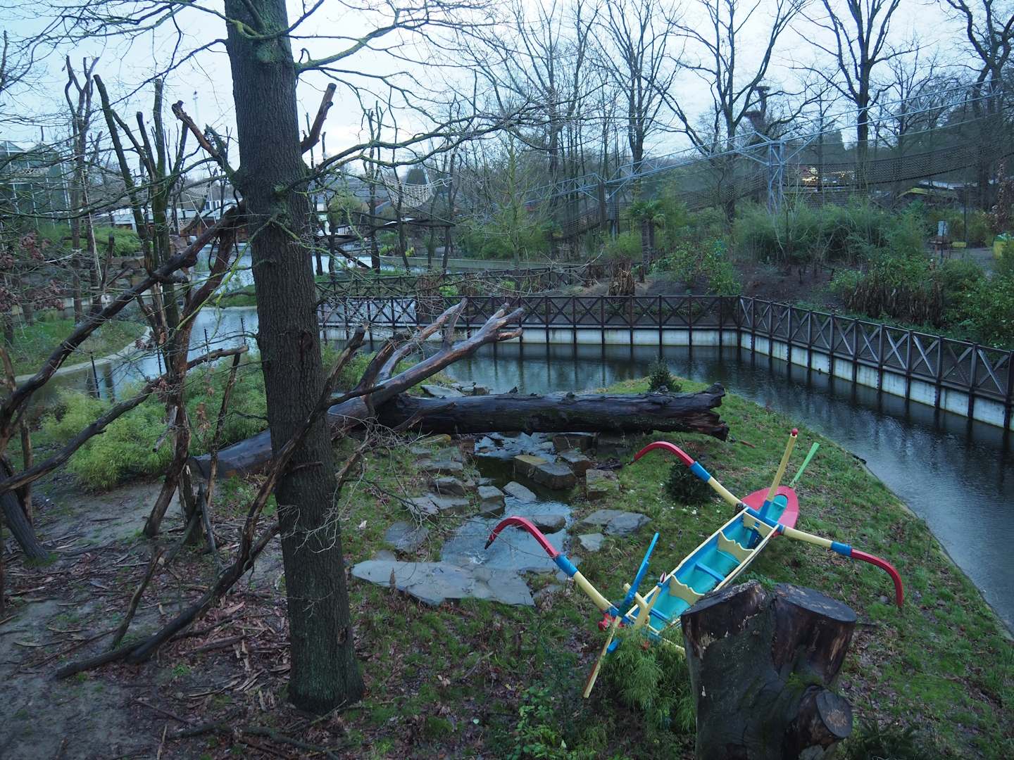 Sulawesi crested macaque island seen from the viewing area on top of the Sulawesi crested macaque house, 2024-01-01
