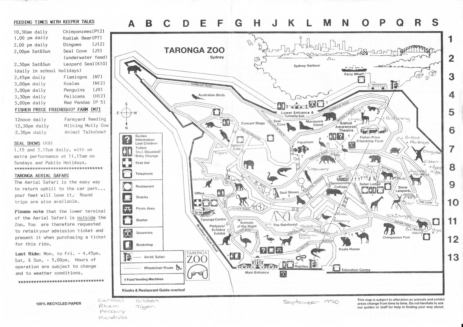 Taronga Zoo Map 1990