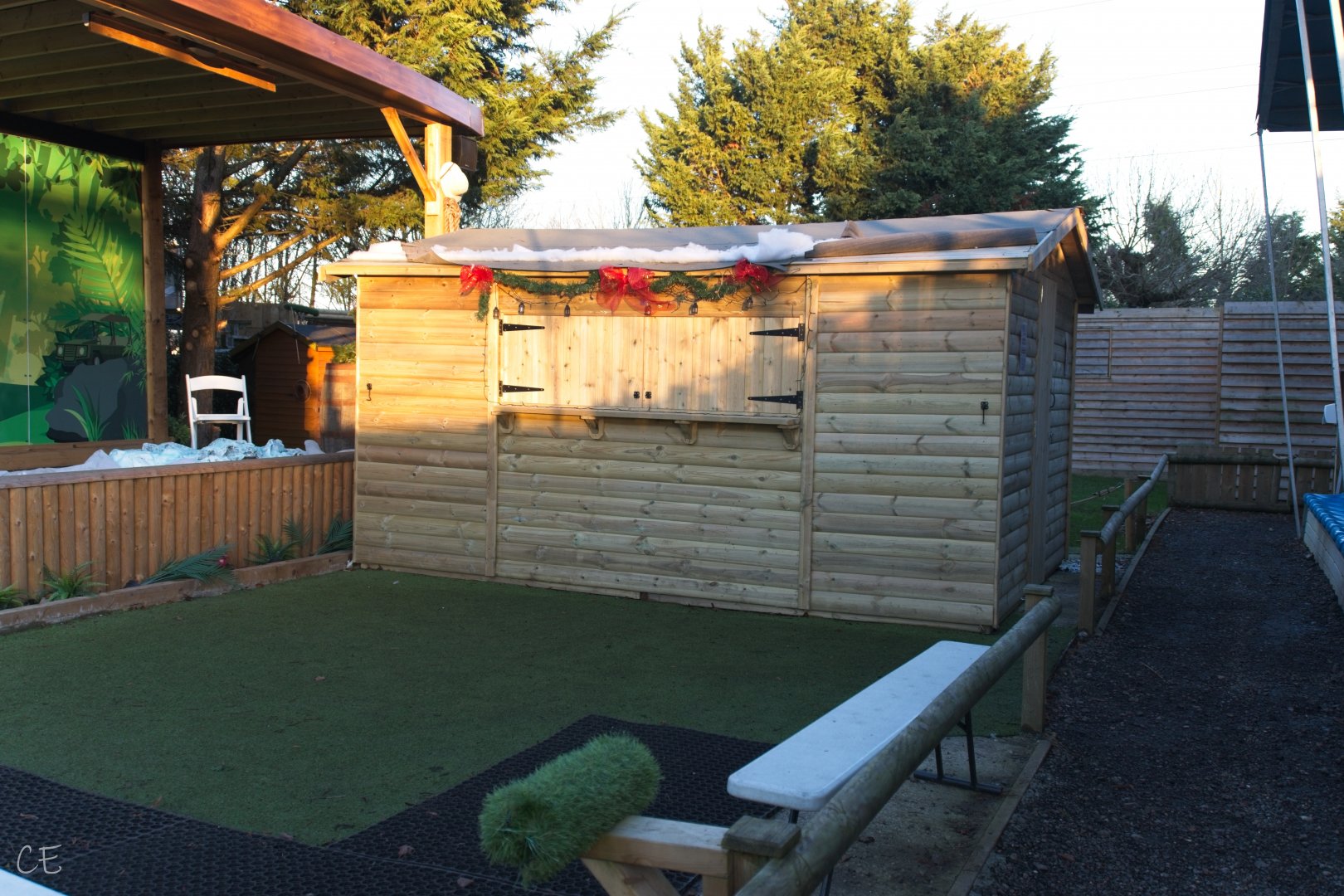 Temporary shed in display area
