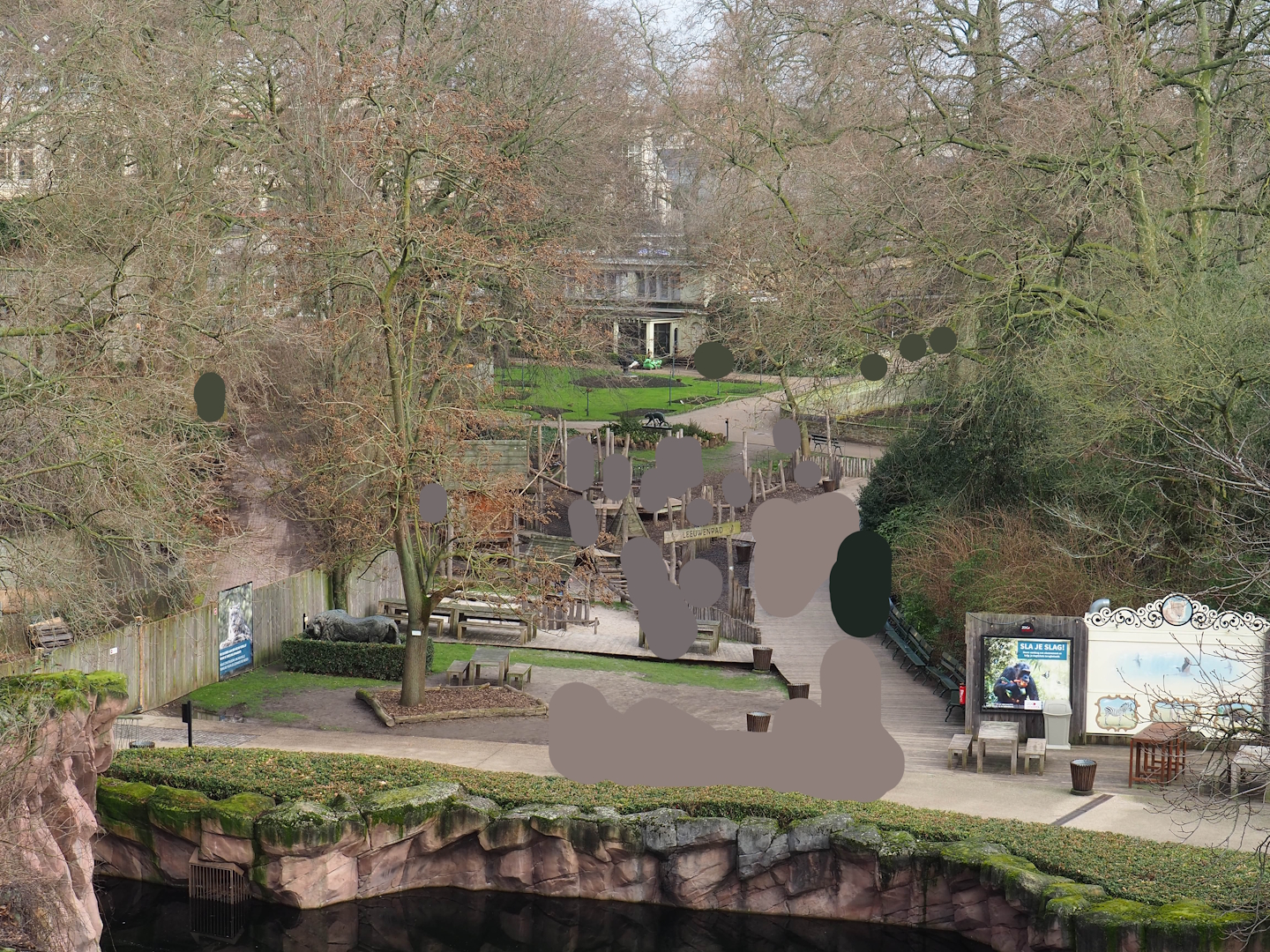 Temporary walkway and playground between the lion exhibit and the bird house, 2024-02-17