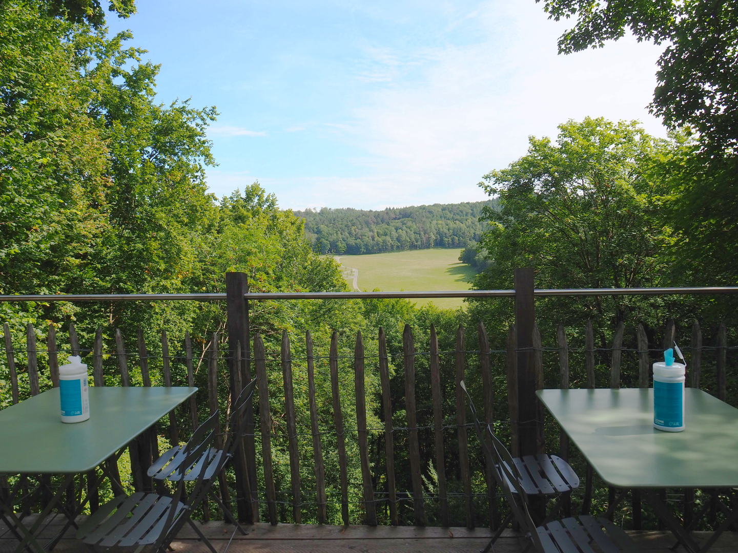 Terrace of Tivoli restaurant with view of Lesse Valley and lower part of the wildlife park, 2021-08-15