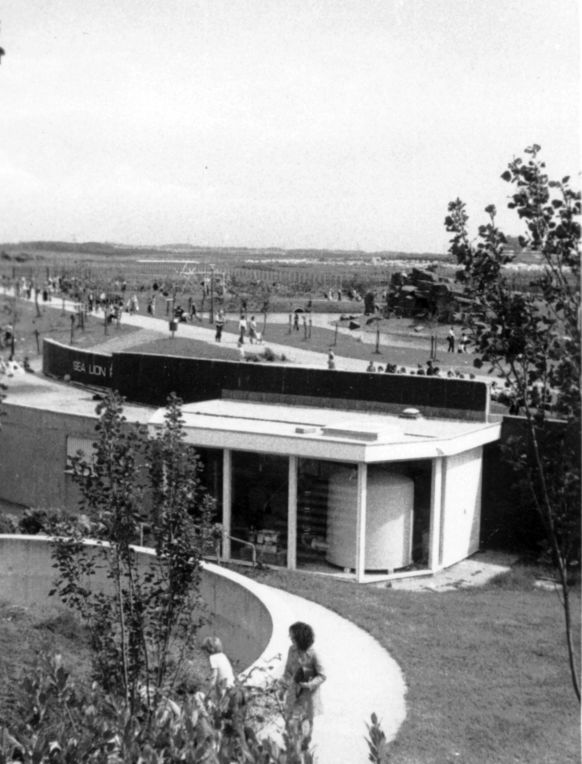 The back of the sea lion exhibit viewing of life support system