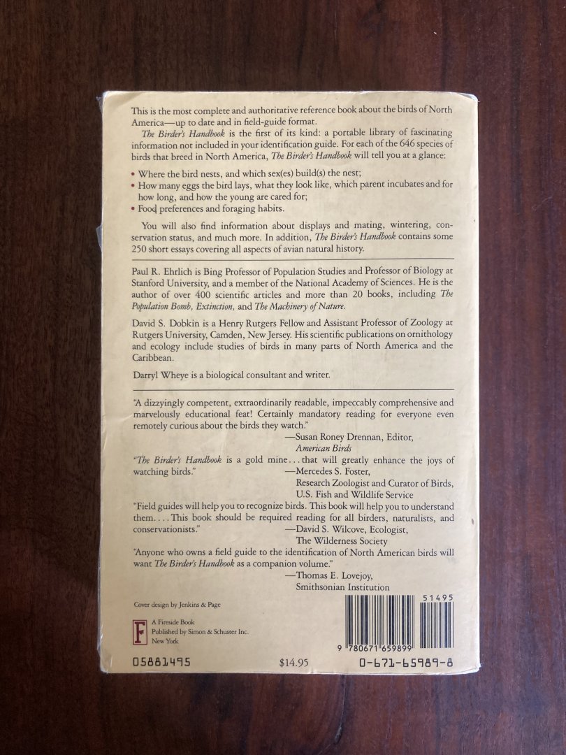 The Birder’s Handbook: A Field Guide to the Natural History of North American Birds (Back Cover)
