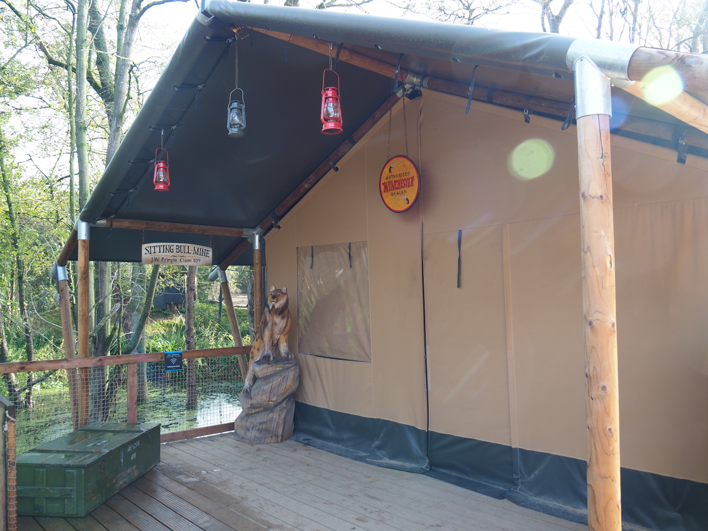 The Last Frontier gift shop tent with mining camp and gun shop theming, 2019-10-04