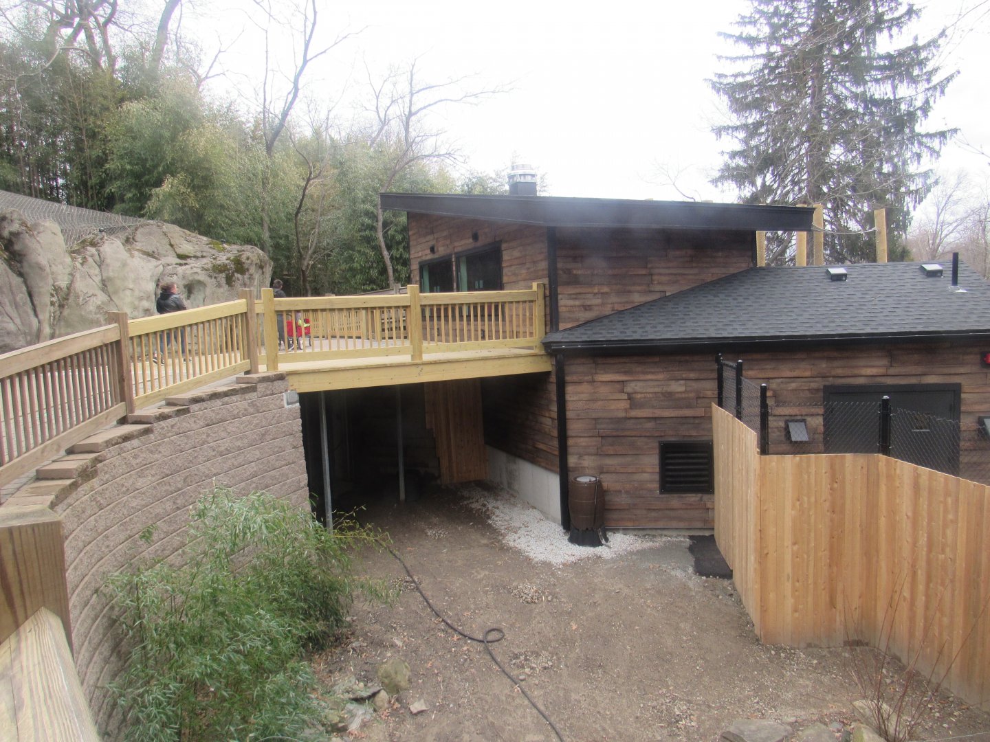 the red panda building and the space between it and the shrunken red-crowned crane enclosure