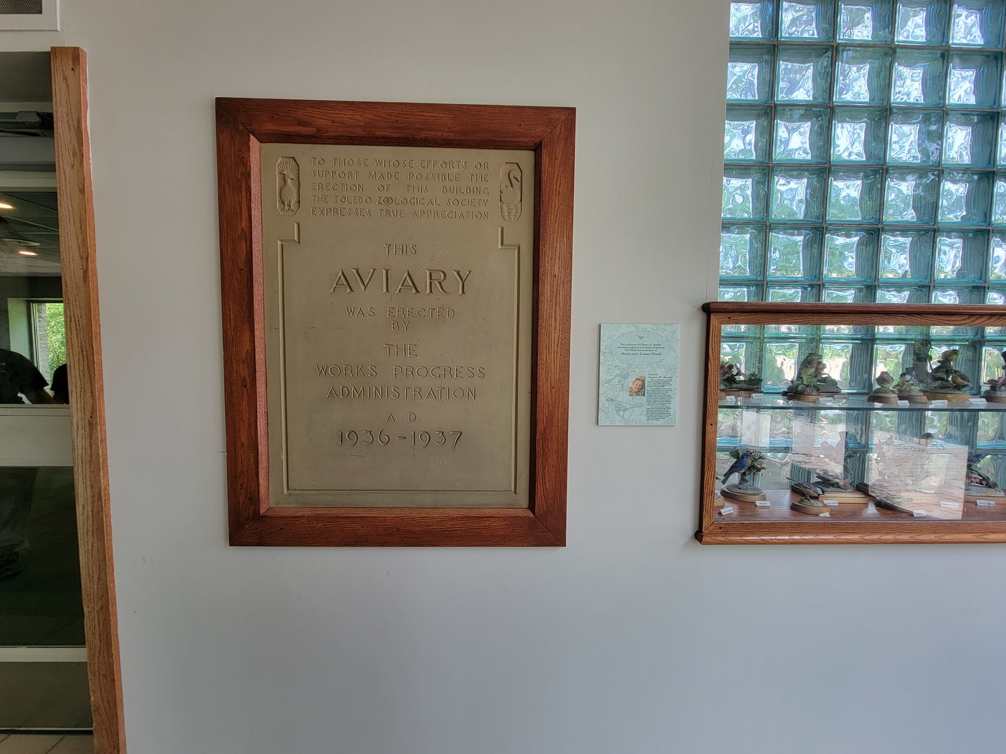 Toledo Zoo, Aviary - Entrance vestible, WPA commemorative