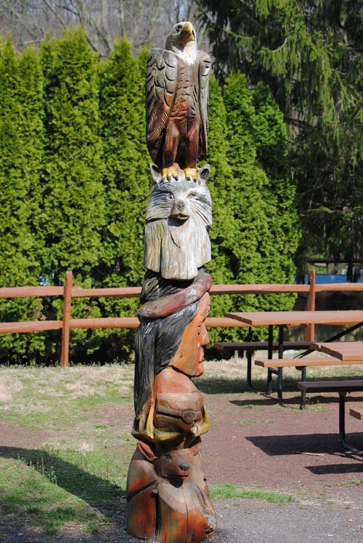 Totem Pole in front of the Birds of Prey Exhibits