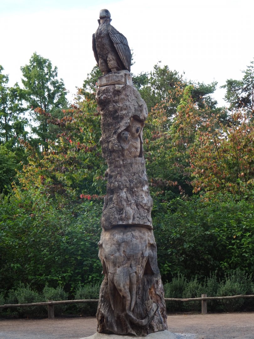 Totem pole with animal carvings