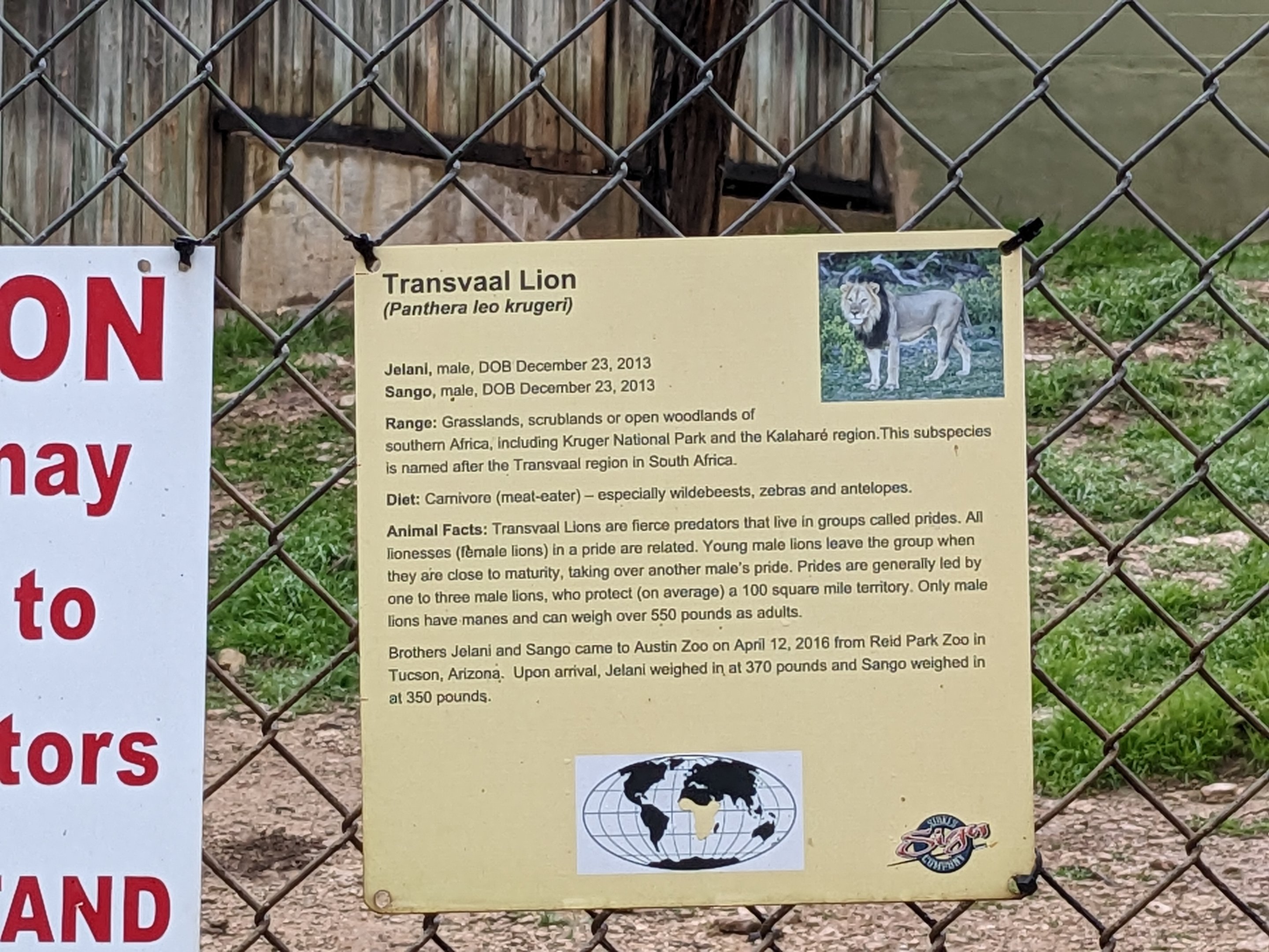 "Transvaal Lion" sign