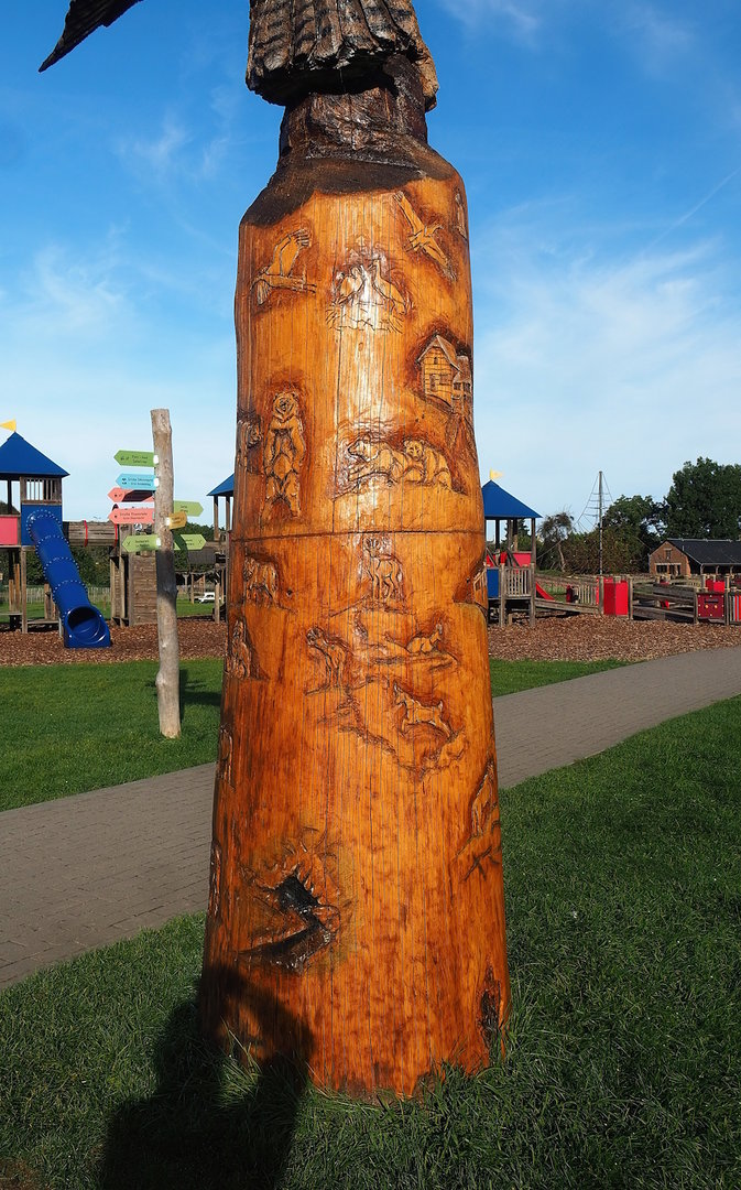Tree trunk carved with animals and landscapes of the domain, 2023-09-26