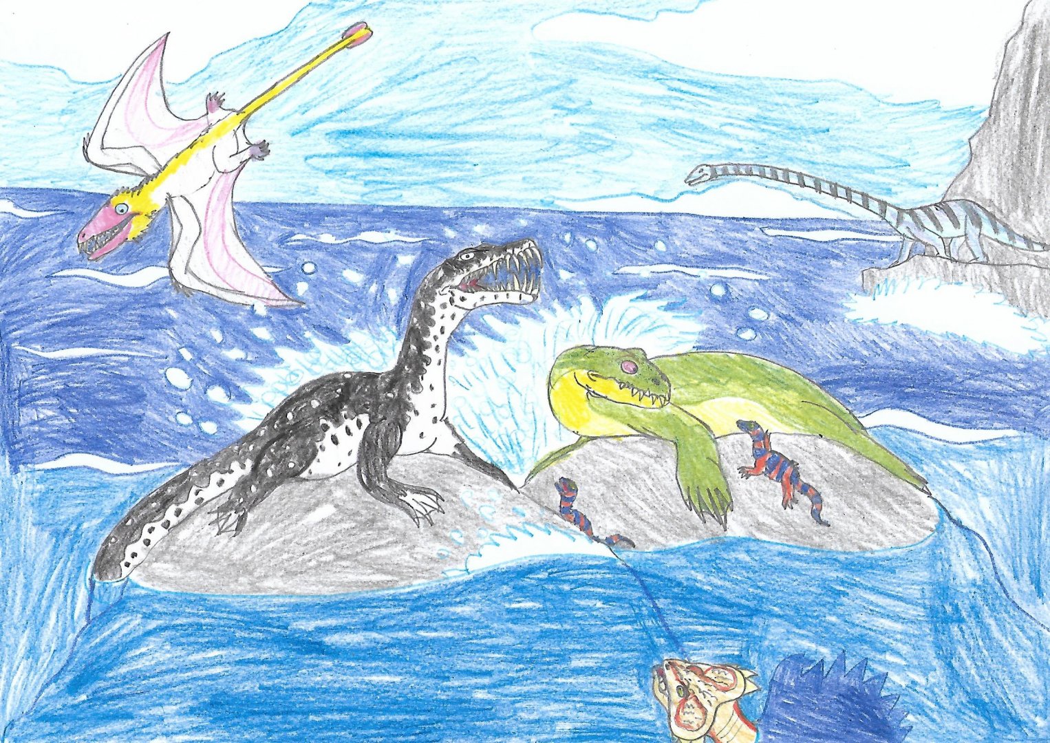 Triassic shore; above the surface