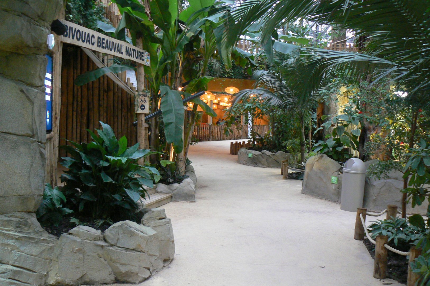 Tropical dome - Passage to the restaurant area with Conservation Camp on the left