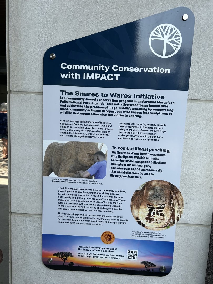 Tropical Forests- sign about the gorilla sculpture made from snares