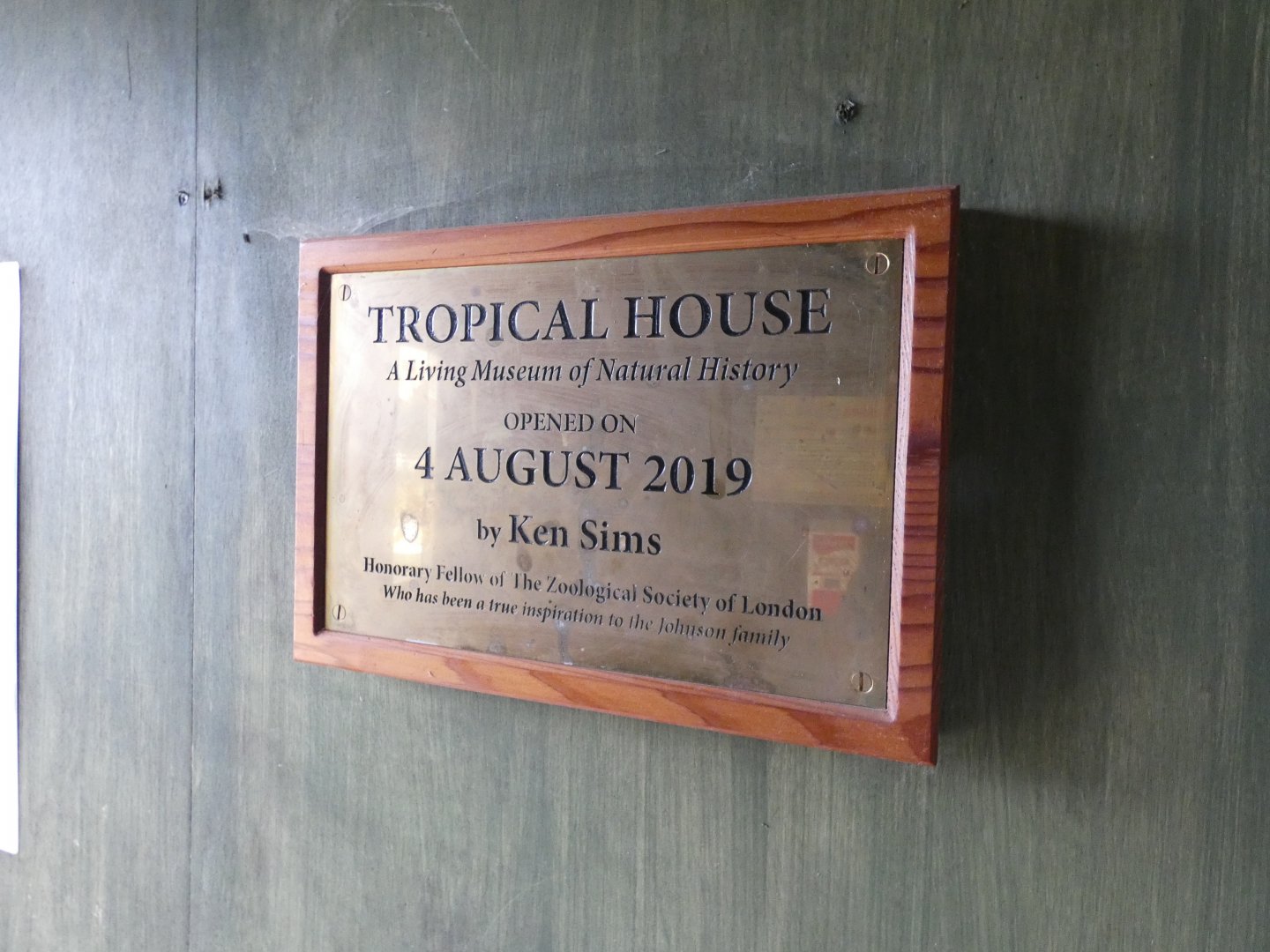 Tropical house opening plaque (Johnson's of Old Hurst)