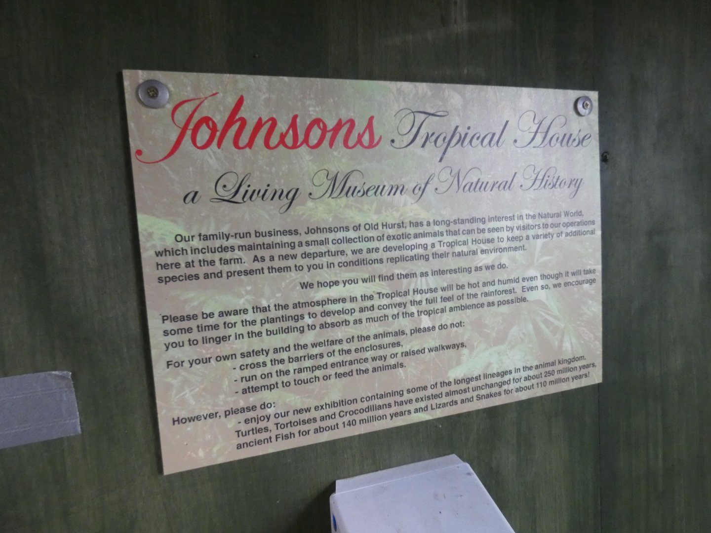 Tropical house signage (Johnson's of Old Hurst)