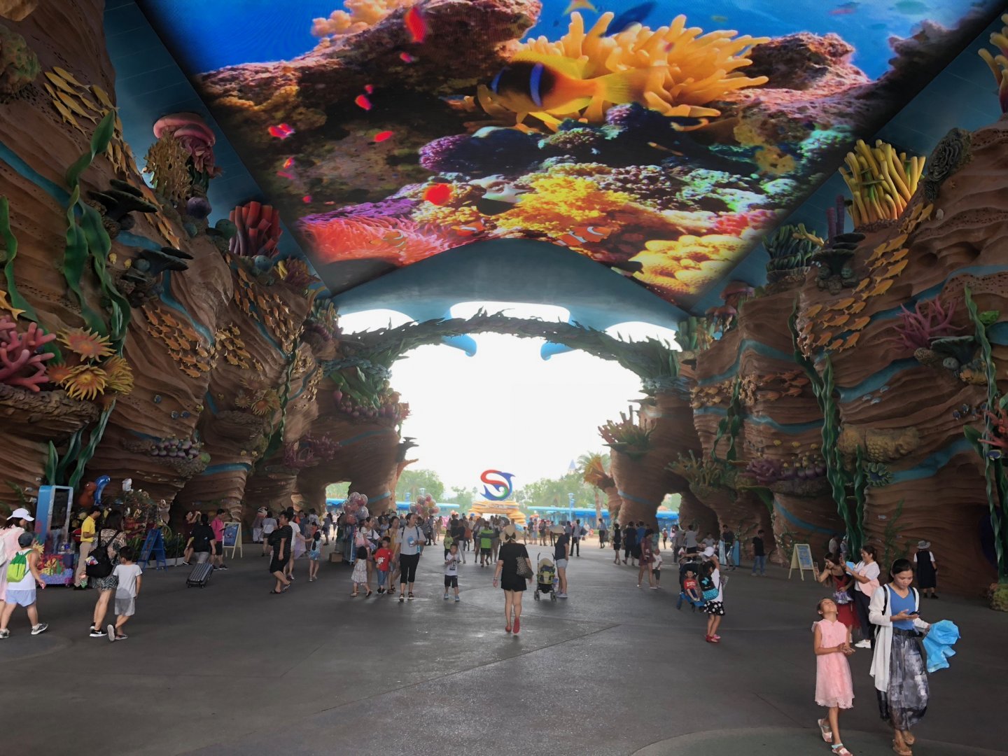 Tunnel with video playing above