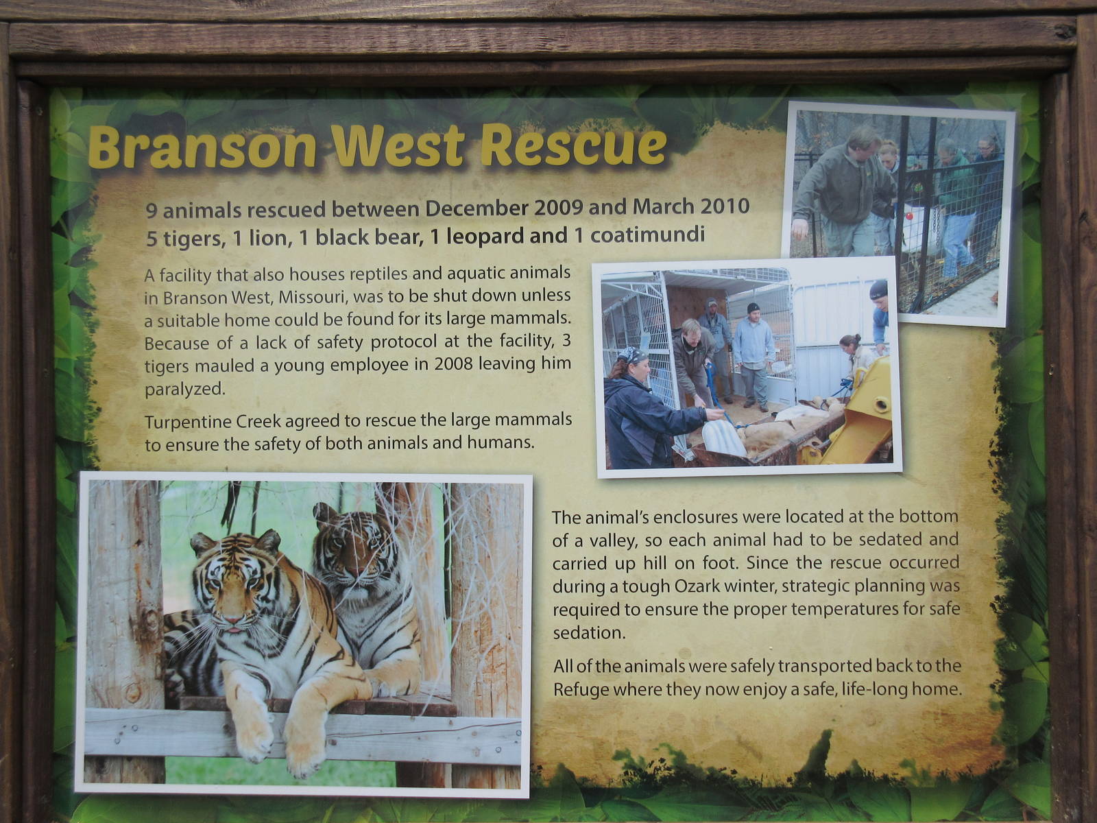 Turpentine Creek Wildlife Refuge (Arkansas) - Rescue Sign