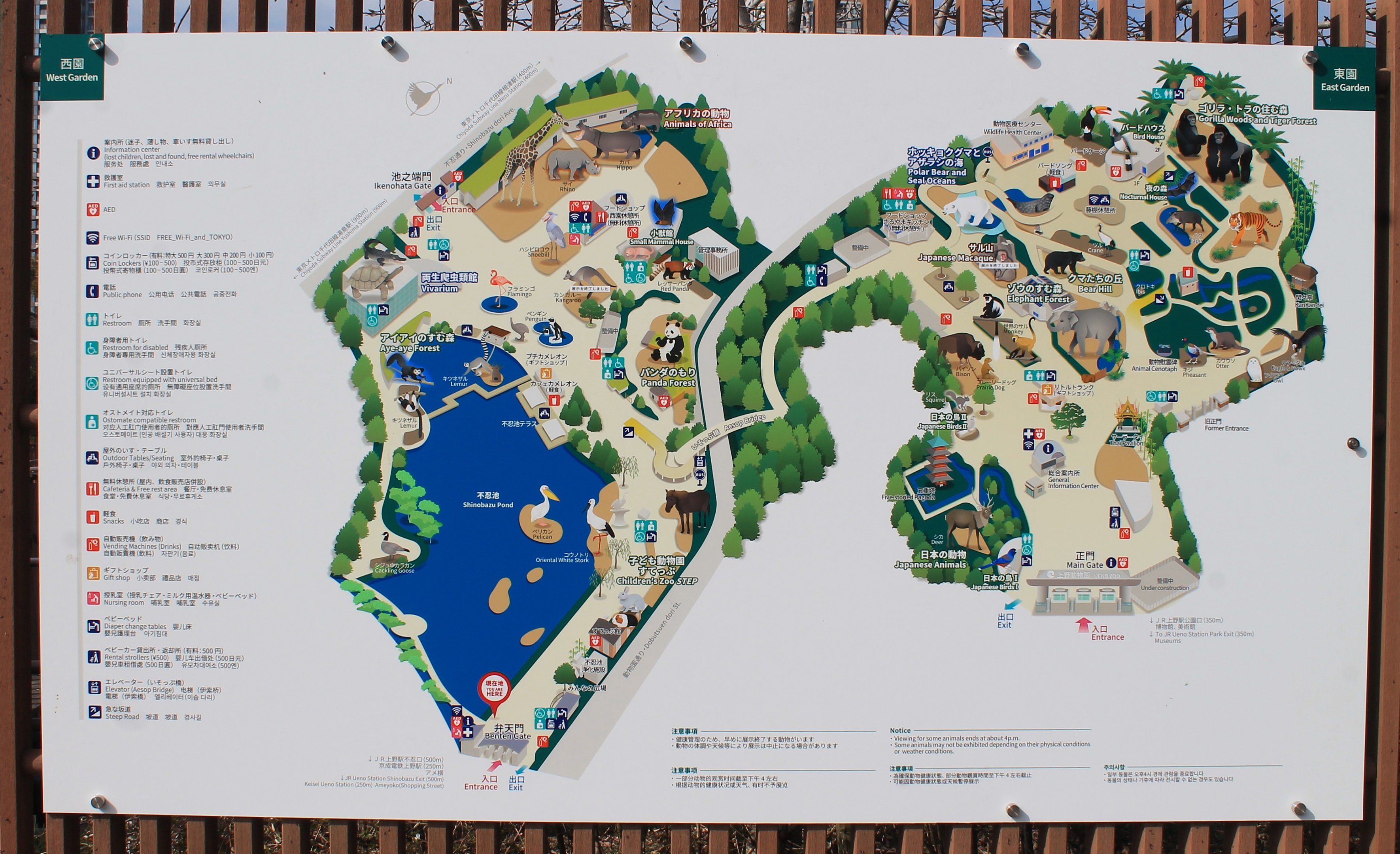 Ueno Zoo map-board on zoo grounds