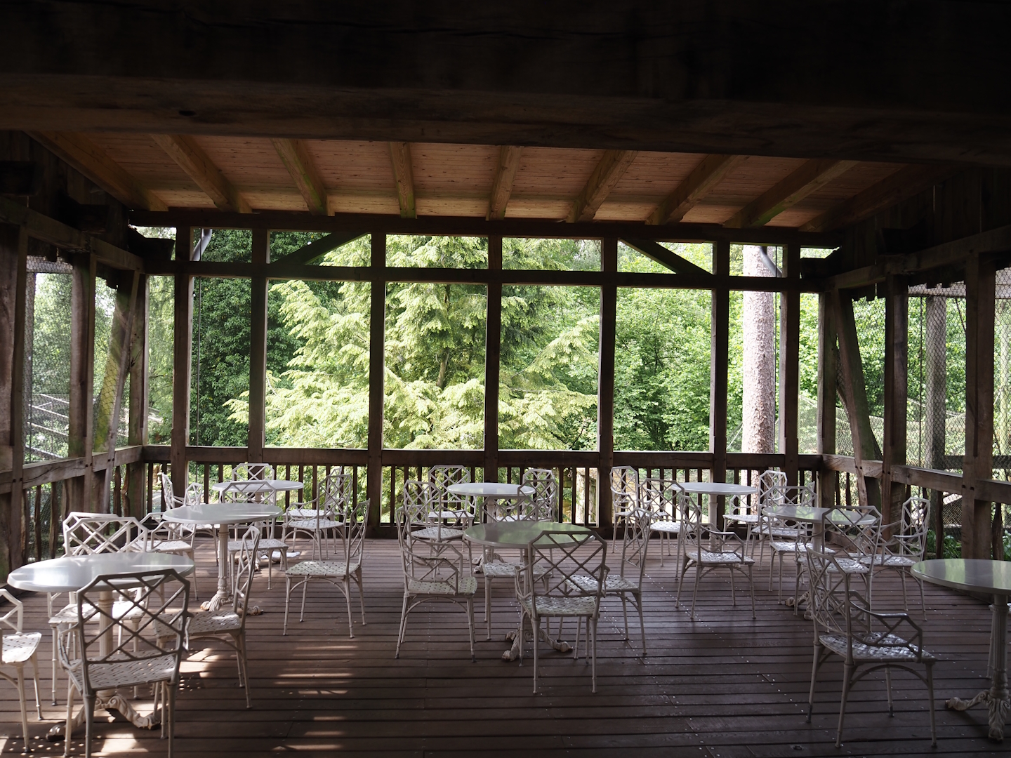 Uhu-Burg - Sitting area with views into aviaries on the upper level, 2024-05-21