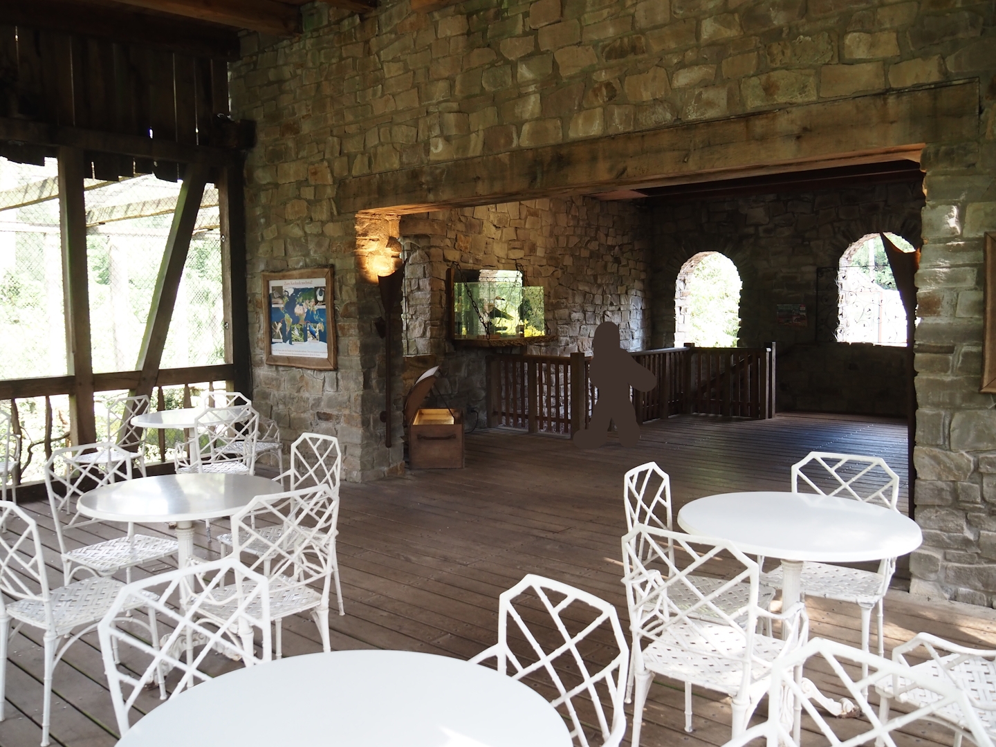 Uhu-Burg - Upper level with aviary viewing areas and sitting area, 2024-05-23