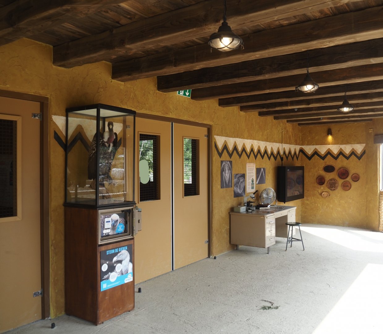 Umvikeli - New aviary for vultures, secretary birds and other African birds - Exit doors and educational displays, 2025-06-09