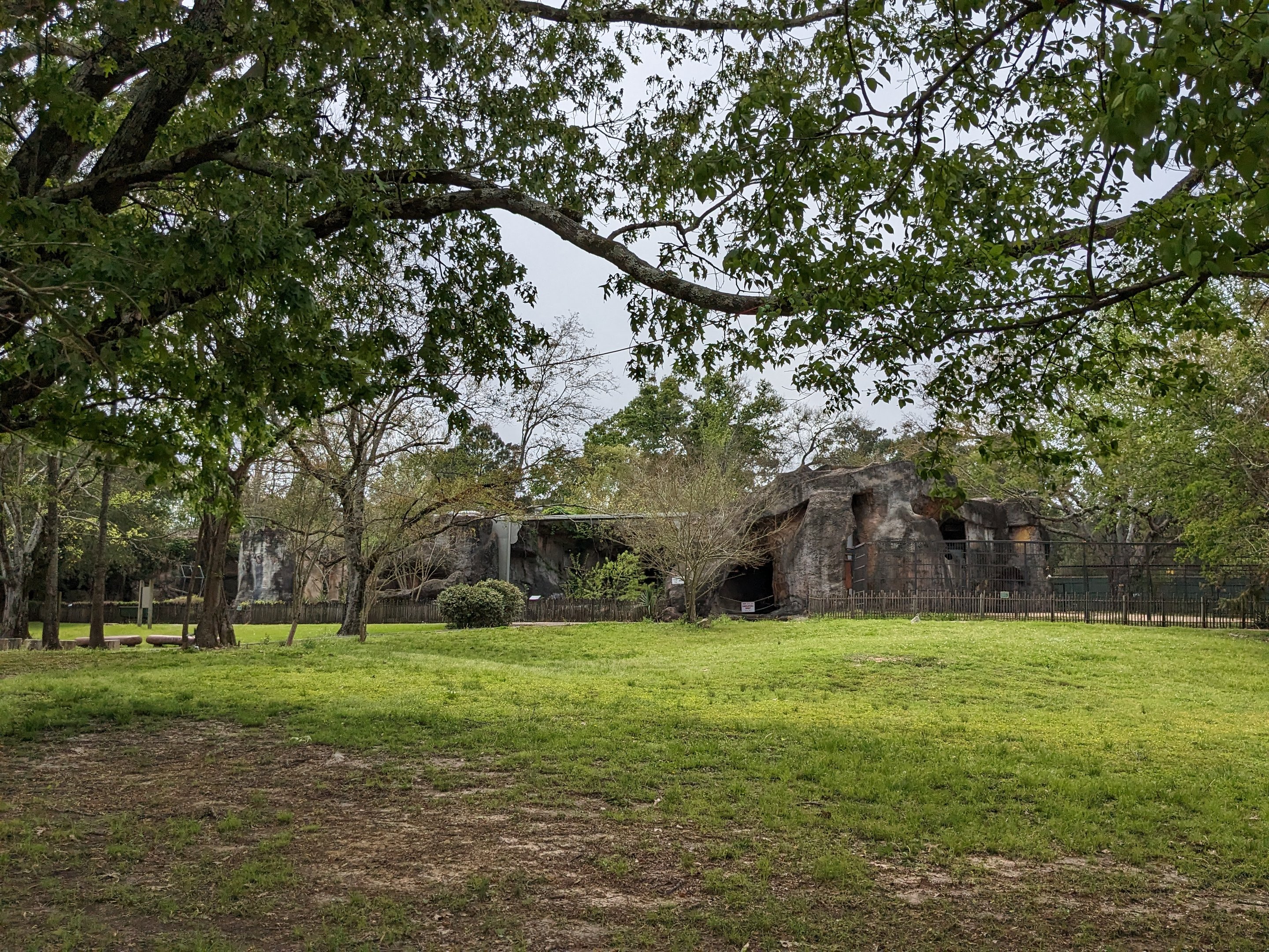 View across open space towards the mock rock grottos