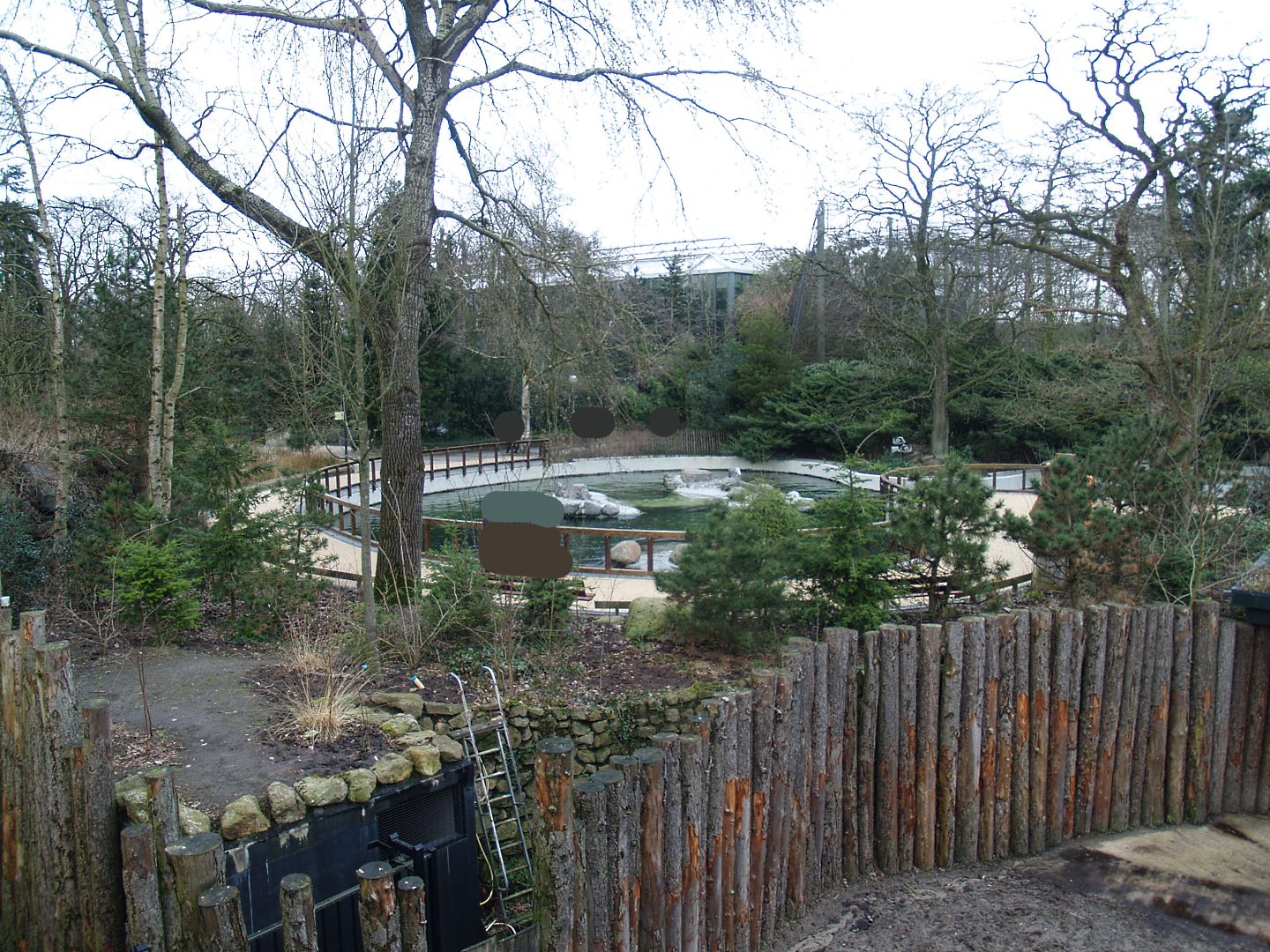 View from the Wild West exhibit viewing bridge towards the pinniped exhibit, 2008-03-01